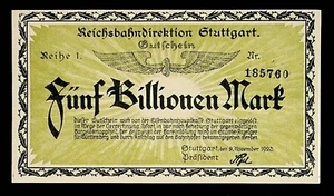 Alemania 1923 Reichsbahn Stuttgart 5.000.000.000 / 5 billones de marcos - Imagen 1 de 2