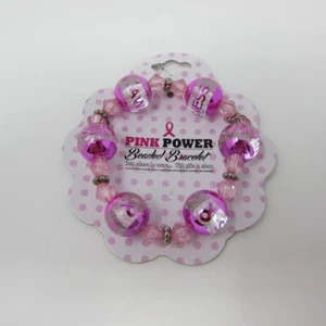 New Pink Power Beaded Stretch Bracelet Breast Cancer Awareness - Picture 1 of 2