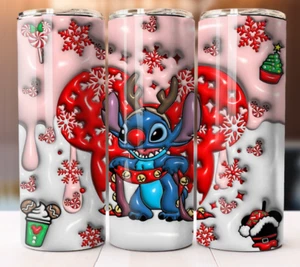 Stitch Christmas 3D Puff Custom Tumbler 20oz Skinny Cup Mug Stainless Steel - Picture 1 of 2