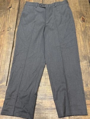 Calça social masculina Jos A Bank 34x29 cinza 100% lã sob medida frente plana, vintage - Imagem 1 de 4