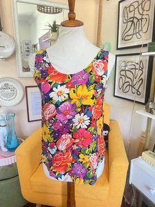 Canotta vintage My Michelle donna colorata floreale taglia M rayon anni 80 90 nonna - Foto 1 di 6