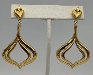 Vtg Crown Trifari Gold Tone Doorknocker Pierced Post Dangle Earrings 2.25”L - Picture 1 of 3