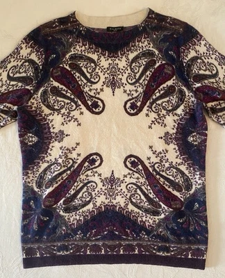 Talbots 纯羊绒佩斯利套衫毛衣长袖女式中号小号 — 第 1/4 张图片