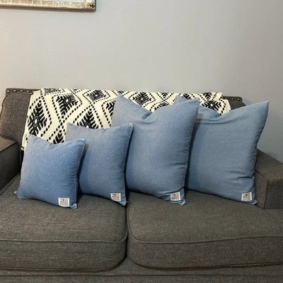 Conjunto de 4 Capas de Travesseiro Vintage Ralph Lauren Denim Chambray Bandeira Tag HTF - Imagem 1 de 4