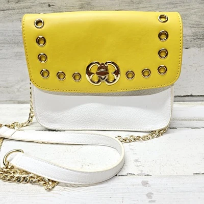 Bolso bandolera de cuero Emma Fox amarillo blanco con bloqueo giratorio informal Foto 1 de 4