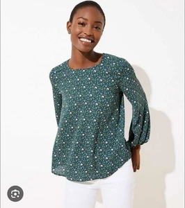 NUEVO SIN ETIQUETAS LOFT Ditsy Bloom Top Manga Drapeada Verde Oscuro Grueso XL 273 - Imagen 1 de 8