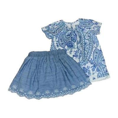 Size 5 Gap Blue Paisley Print Blouse & Blue Embroidered Skort Outfit  - Image 1 of 4