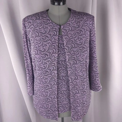 复古 Alex Evenings 2 件套夹克背心套装女式 1X 紫色闪光卷轴上衣 — 第 1/4 张图片