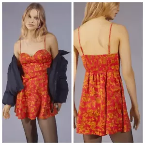 Urban outfitters Dress Womens Size Medium Satin buster floral Smocked Mini NWT - Picture 1 of 9