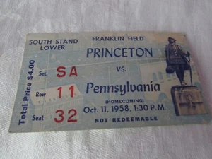 VTG 10-11-58 Princeton vs Pennsylvania football game TICKET STUB Franklin Field - Picture 1 of 3