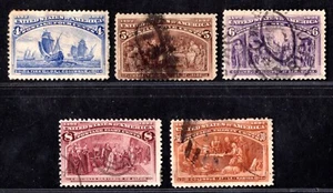 US 1893 COLUMBUS USED SET OF 5 TO THE 30 CENTS - Picture 1 of 2