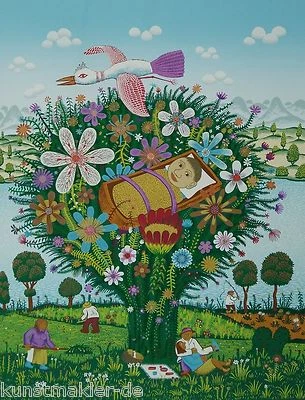 Josip GENERALIC (1936-2004) Naive Kunst aus Kroatien ! Grosse Farbserigraphie ! - Bild 1 von 4