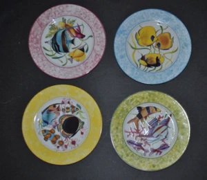 VTG I Godinger Email de Limoges S/4 Tropical Fish Salad Plate MARINO Art 7.5 - Picture 1 of 7