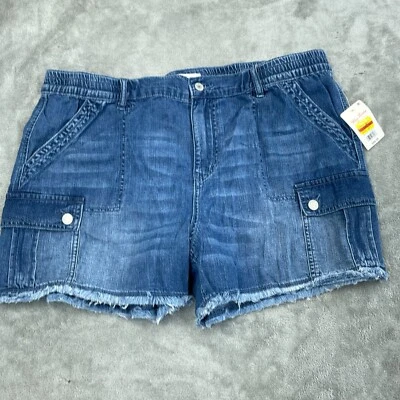 Lucky Brand XL Womens Blue Denim Cargo Shorts Frayed Hem 100% Cotton NWT 6759 - Image 1 of 4