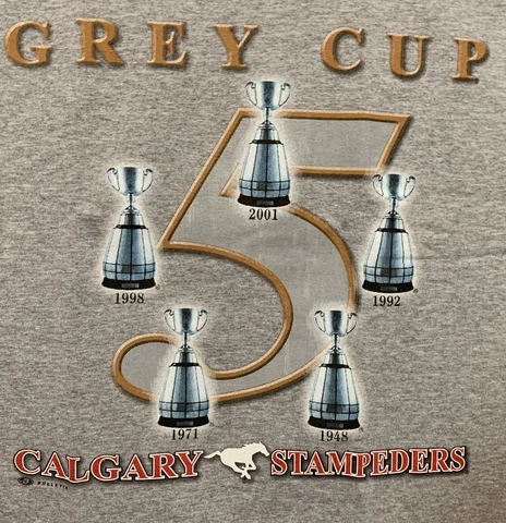 CALGARY STAMPEDERS 5-Time Grey Cup Champions CFL Canadian Football T-Shirt XL Cover