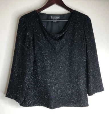 Top Pullover De Colección Laurence Kazar Talla Grande 38" Busto Negro Cuentas 100% Forrado de Seda Foto 1 de 4