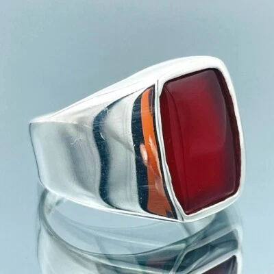 Anillo de plata de ley 925 con piedras preciosas rojas naturales para hombre diseño clásico regalo Foto 1 de 4