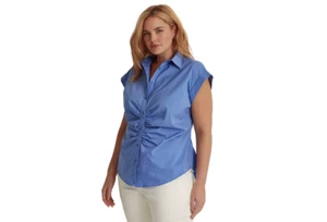 LAUREN Ralph Lauren Shirred Stretch Cotton Shirt Blue Loch Size 12 1959 - Picture 1 of 2