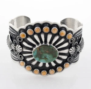 Royston Turquoise And Spiny Oyster Bracelet By Navajo Artist Darrell Cadman - Picture 1 of 5