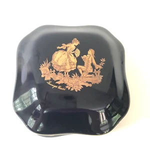 Limoges Castel Frankreich Schmuckstück Quadratisch Kobaltblau Hofpaar 22K Gold 4" - Bild 1 von 12