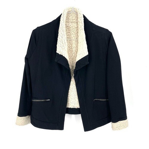 OFF WHITE Giacca Moto Morbida Dintorni Nera Ecopelliccia Sherpa Polsino Collo Aperto Anteriore Piccola