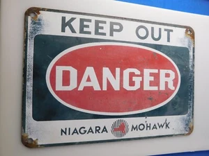 NIAGARA MOHAWK DANGER SIGN VINTAGE METAL POWER COMPANY ADVERTISING KEEP OUT - Picture 1 of 6