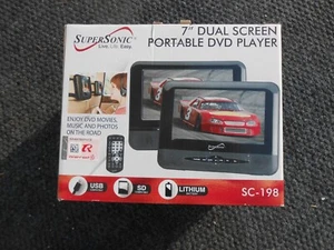 Supersonic SC-198 7" Dual Screen Portable/Rechargeable DVD/CD Player+USB/SD NIB - Picture 1 of 5
