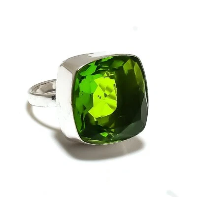 Peridot Gemstone Handmade 925 Sterling Silver Jewelry Ring Size 7.5 t064 - Image 1 of 3