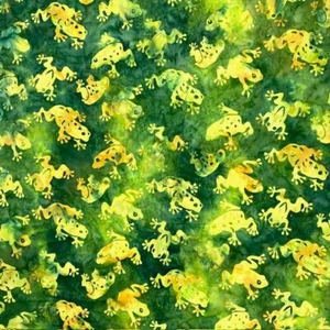 Batik Frogs All Over Green Yellow splash of Orange 1 yard 100% cotton quilt sew - Picture 1 of 6