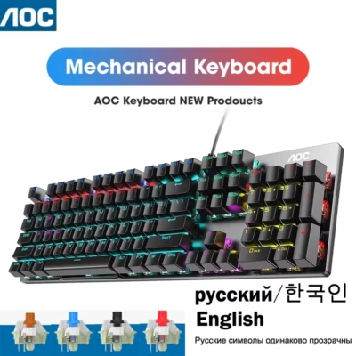 AOC GK410 104 Keys Mechanical Gaming Keyboard RGB Metal Panel Russian Korean - Image 1 of 4