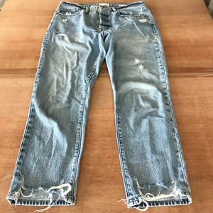 Frame Le Original Jeans Women 31 Blue High Rise Distressed Raw Hem Button Fly - Picture 1 of 15