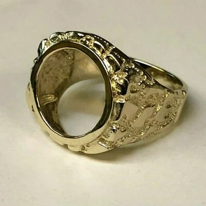 14K Yellow Gold Plated Silver Nugget Men's Ring 22 MM Mounting Only Father's Day - Picture 1 of 12
