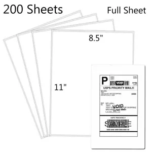 200 Shipping Labels Full Sheet 8.5x11 Self Adhesive Inkjet Laser Blank Paper UPS - Picture 1 of 6