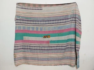 Indian Striped  Kantha Quilt Cotton Fine Stitched Gudari Bedspread Blanket - Picture 1 of 3