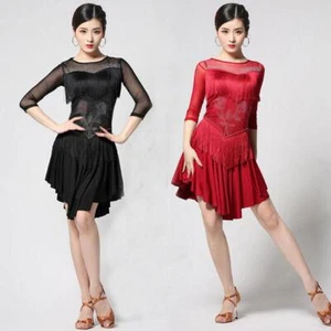 Latin Salsa Ballroom Dance Performance Dress Tassels Rumba Samba Dancewear Tango - Picture 1 of 9