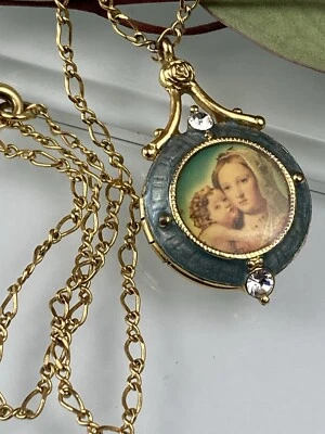 Винтажный Ватикан библиотека золотистый медальон подвеска Figaro 18» ожерелье - Изображение 1 из 4