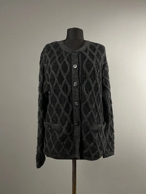 Cárdigan suéter jersey tejido con cable gris de lana merino Aran Crafts para mujer talla S Foto 1 de 4