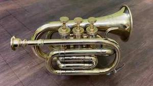 Polished Brass Bugle Instrument Pocket Trumpet With 3 Valve Vintage Flugel Horn, - Picture 1 of 5