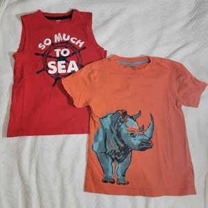 Gymboree Conjunto De 2 Camisas Niños Algodón Rinoceronte Náutico Rojo Naranja Talla 8 LEER - Imagen 1 de 16