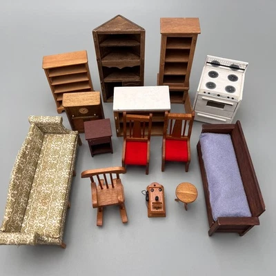 Sillas, estantería, estufa, tos, teléfono, mesa para muebles para casa de muñecas de 14 piezas Foto 1 de 4