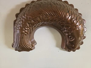 VINTAGE TEDESCO RAME FODERATO LATTA STAMPO GELATINA O TORTIERA FORMA PESCE - Foto 1 di 4