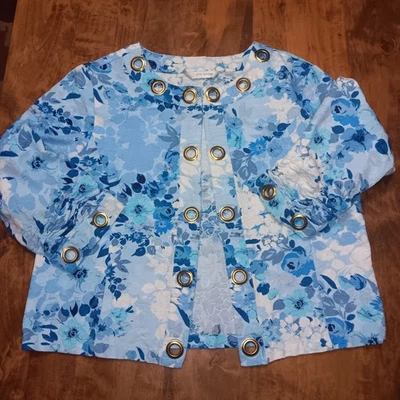 Chaqueta Topper Erin London Azul Floral Manga 3/4 Repujado 100% Algodón Talla L Foto 1 de 4