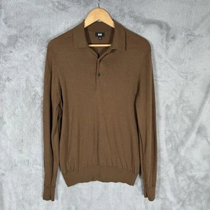 Uniqlo Merino Wool Jumper Mens Medium Brown Collared - Picture 1 of 6