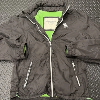 RARO ABRIGO CHAQUETA DE COLECCIÓN ABERCROMBIE & FITCH FORRADO DE VELLÓN NEGRO VERDE LIMA TALLA GRANDE Foto 1 de 4