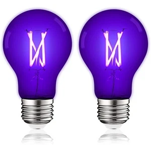 Luxrite A19 UV LED Black Light Bulb 6W Enclosed Fixture Rated E26 2-Pack - Picture 1 of 6