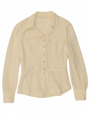 Blusa camisa transparente vintage para mujer Reino Unido 10 pequeña blanca geométrica DC01 Foto 1 de 4