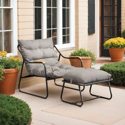 Sillón Versatil Patio Textilene con barandilla de metal y reposapiés de gran tamaño Foto 1 de 4