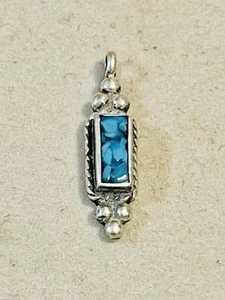 VTG Southwest Sterling Silver Pendant Cruchet Turquoise Signed - Picture 1 of 4