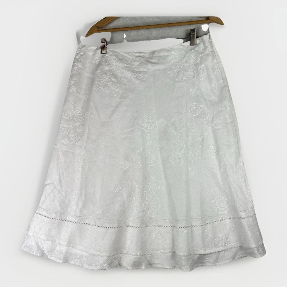 Falda Saint Tropez West Midi 10 Blanca 100% Lino Floral Bordada Costera Boho Foto 1 de 4