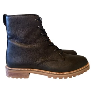 Madewell The Clair Combat Boot Size 10 Black Leather Lug Sole Lace Up Moto - Picture 1 of 8